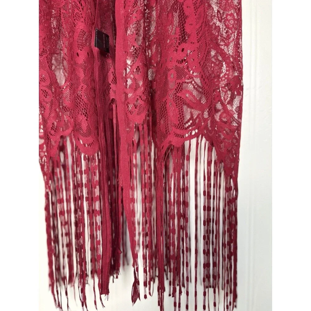 Crimson Red Sheer Lace Kimono Robe / Duster Cover Up